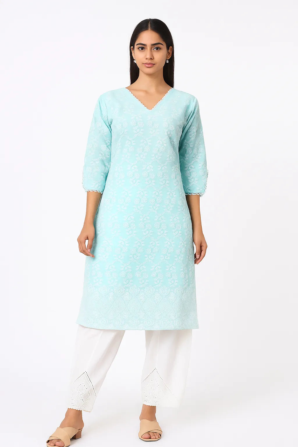 Kashmiri work Kurti and Plazzo Set