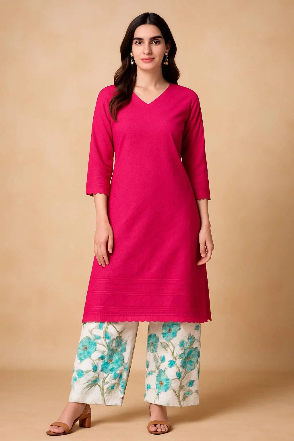 Peach color Chikankari kurti with Mastani palazzo